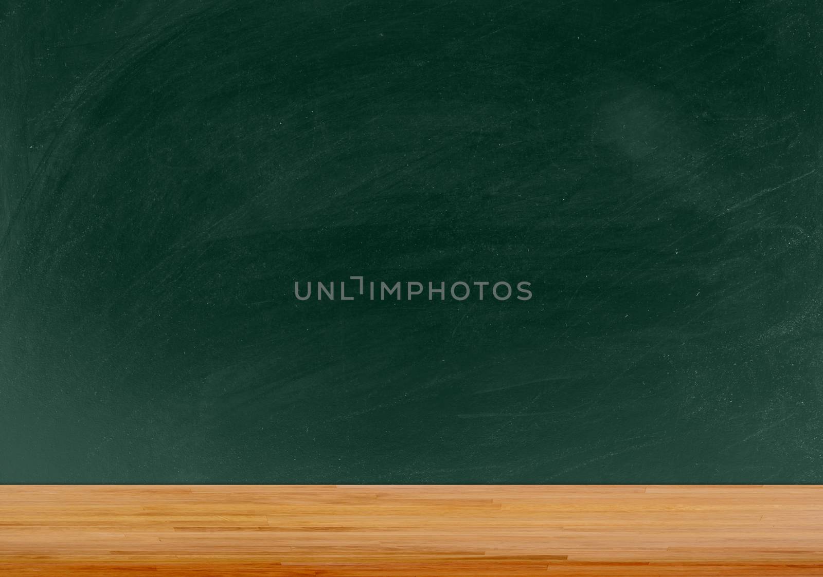 Wooden table with texture blank blackboard for background - education background