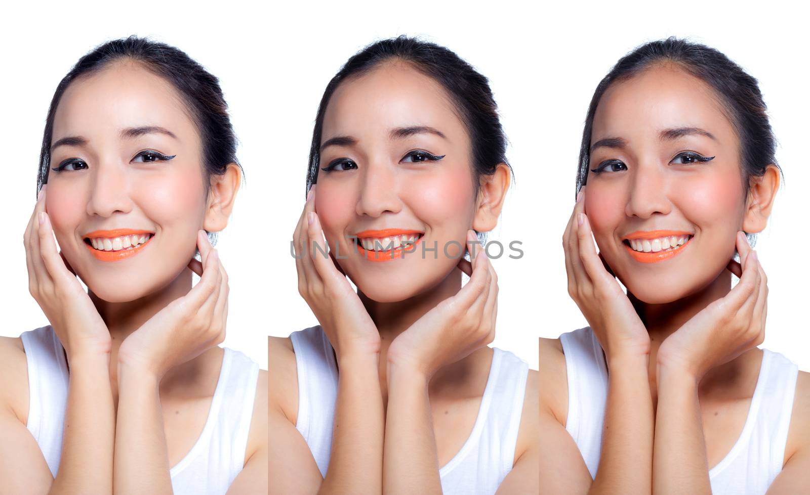 Woman applying skin white by step beauty concept.