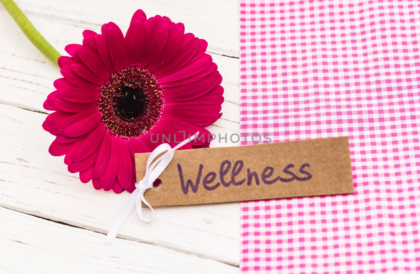Gift card label for wellness with beautiful pink flower decoration