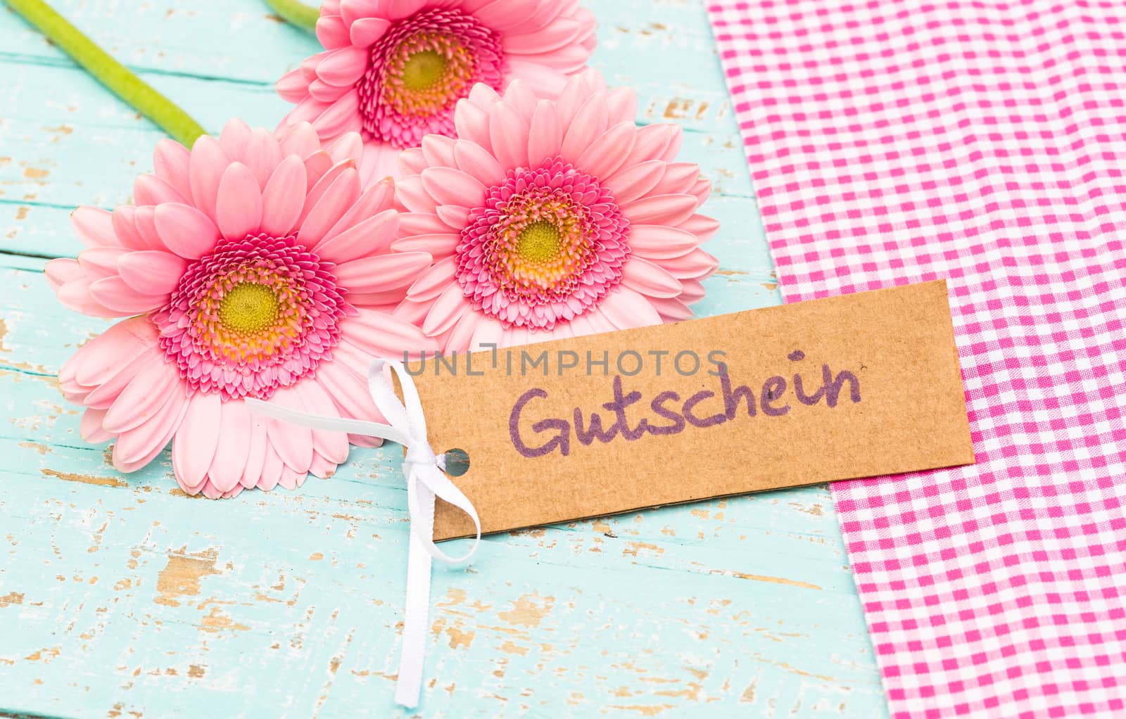 Pink flowers with voucher or coupon gift card by Vulcano