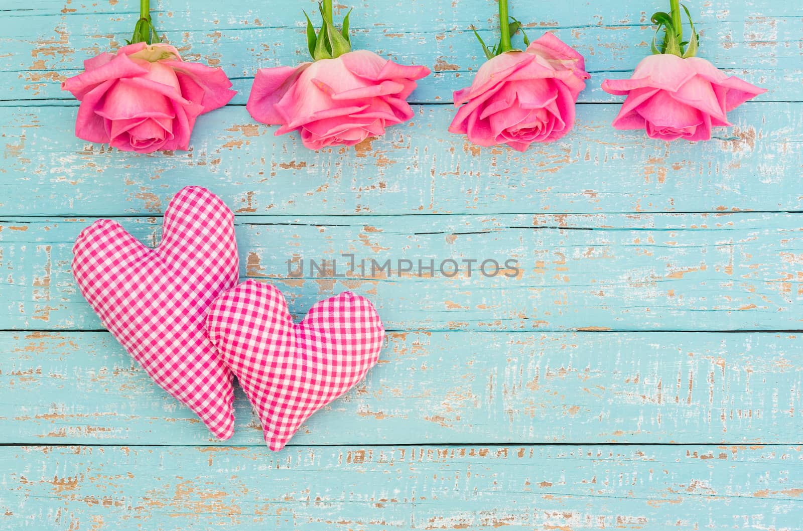 Two hearts in love background with beautiful pink roses by Vulcano