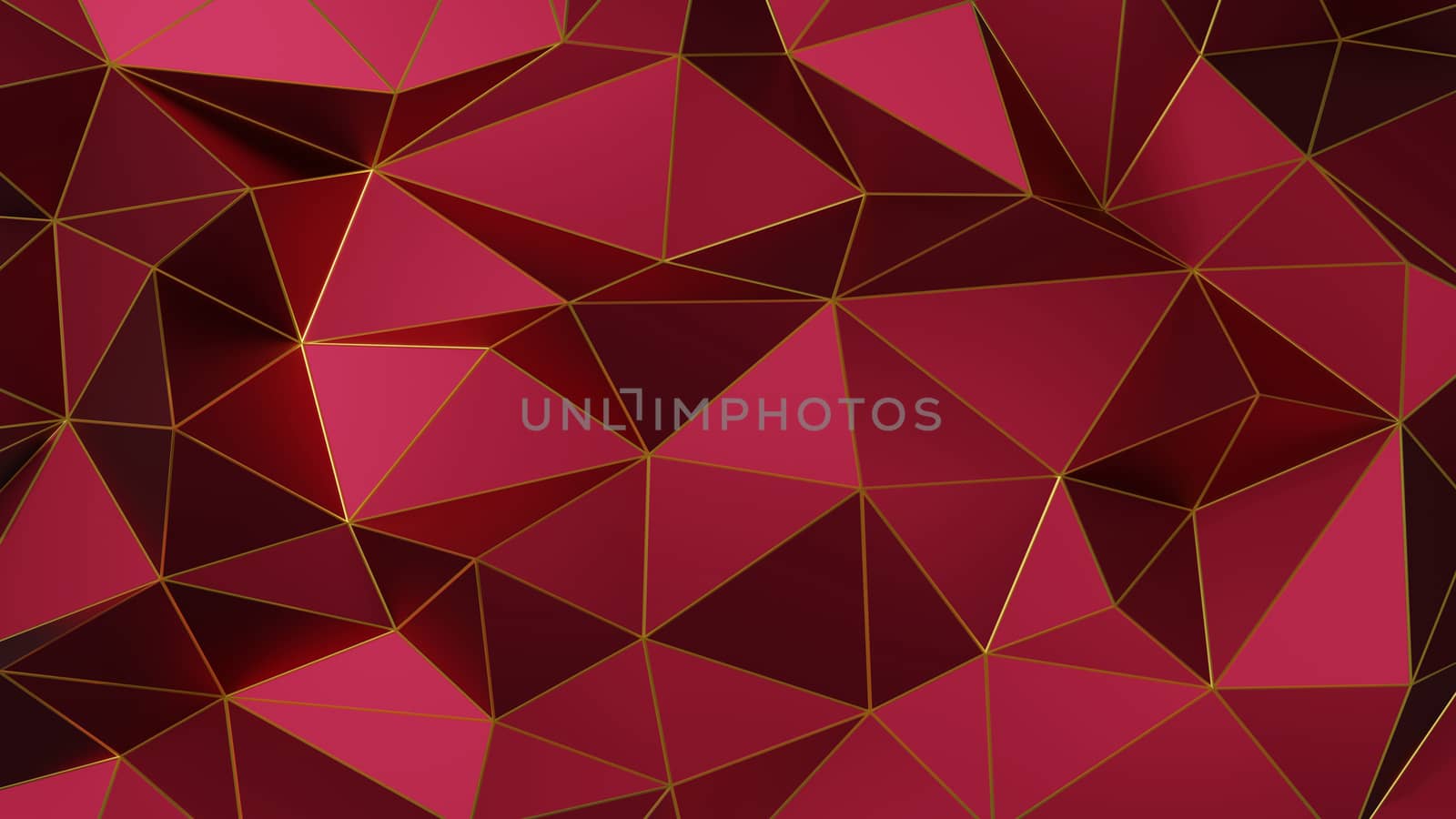 Abstract polygonal pattern luxury dark red with gold. 3d rendering.