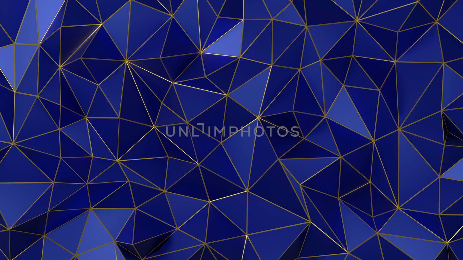 Abstract polygonal pattern luxury dark blue with gold. 3d rendering.
