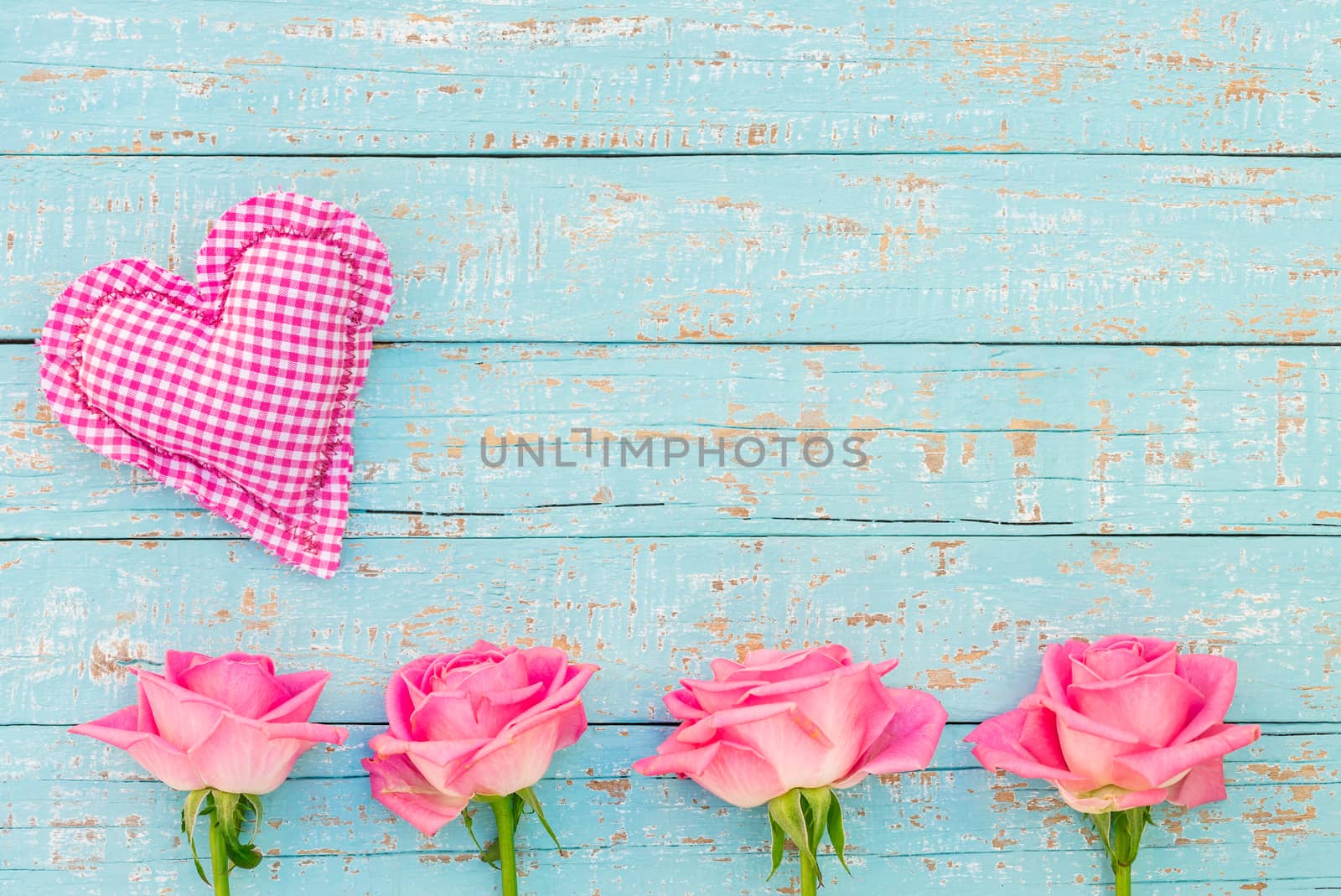 Valentine background with pink heart and roses by Vulcano