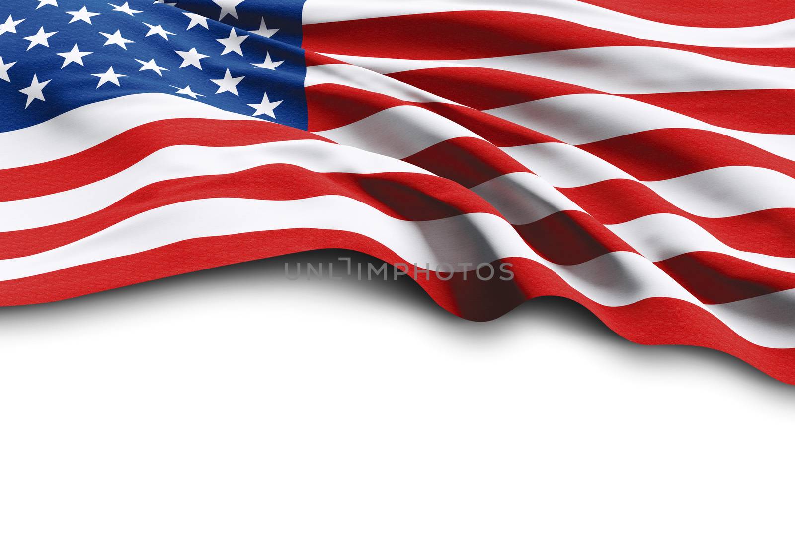 USA flag isolated on white background with copy space 3d render by Myimagine