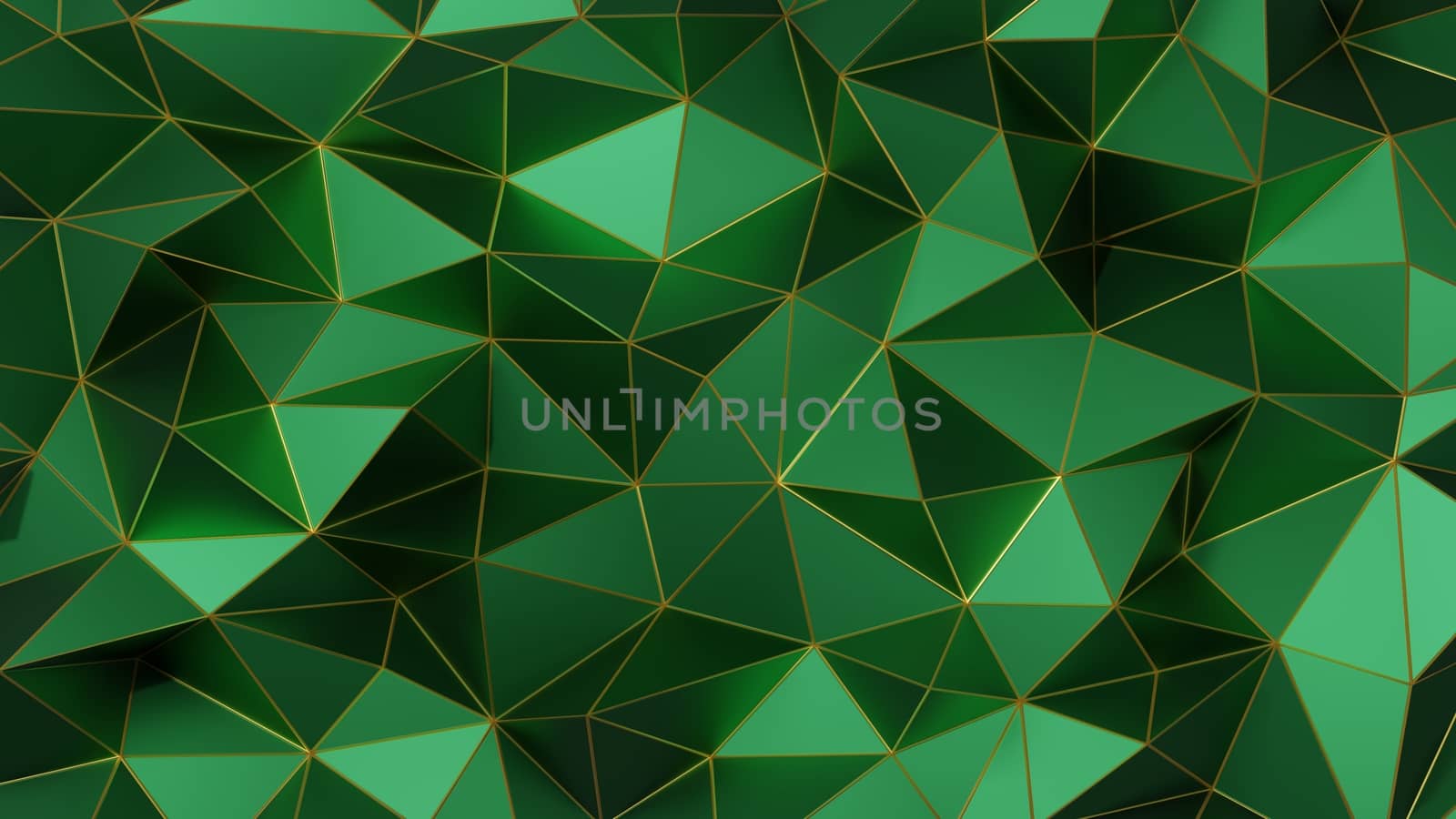 Abstract polygonal pattern luxury dark green with gold. 3d rendering.