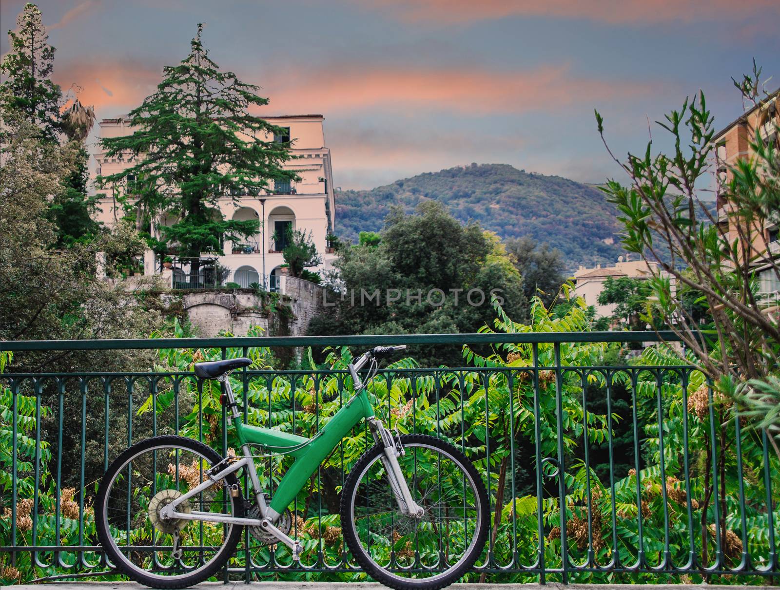 Green Bicycle on Scenic Background in Sorrento