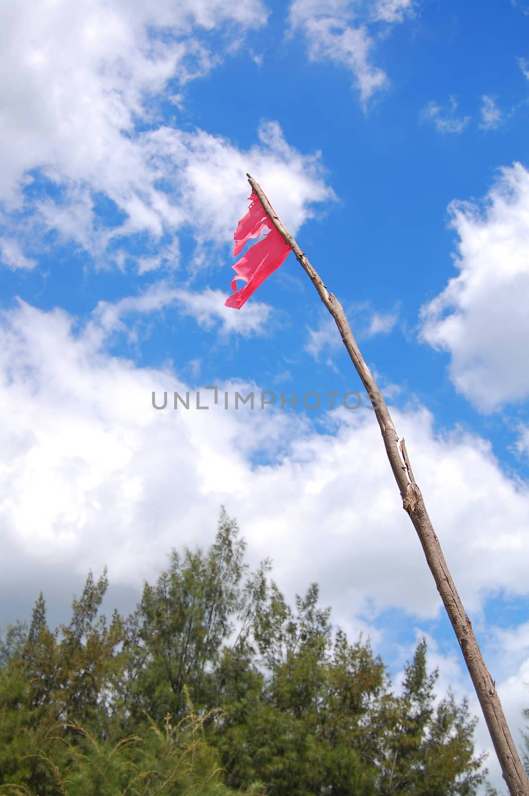 Anawangin Cove red marker flag closer look in San Antonio, Zambales