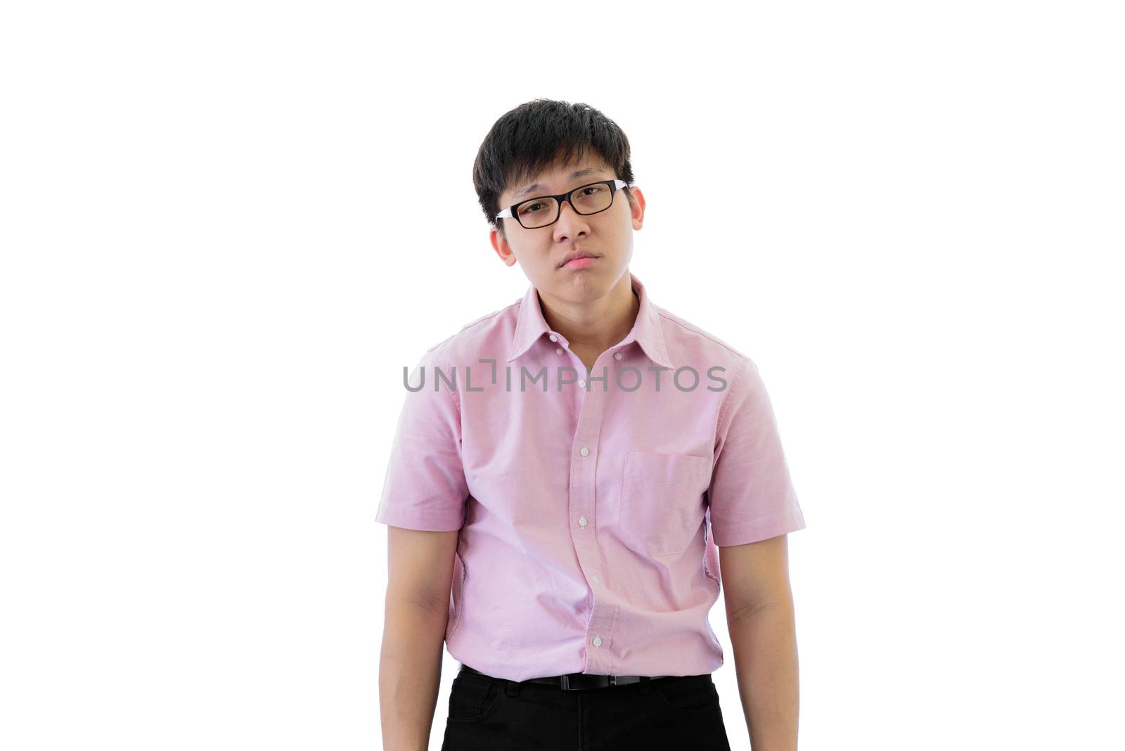 Asian young businessman has standing with depression feeling on  by animagesdesign