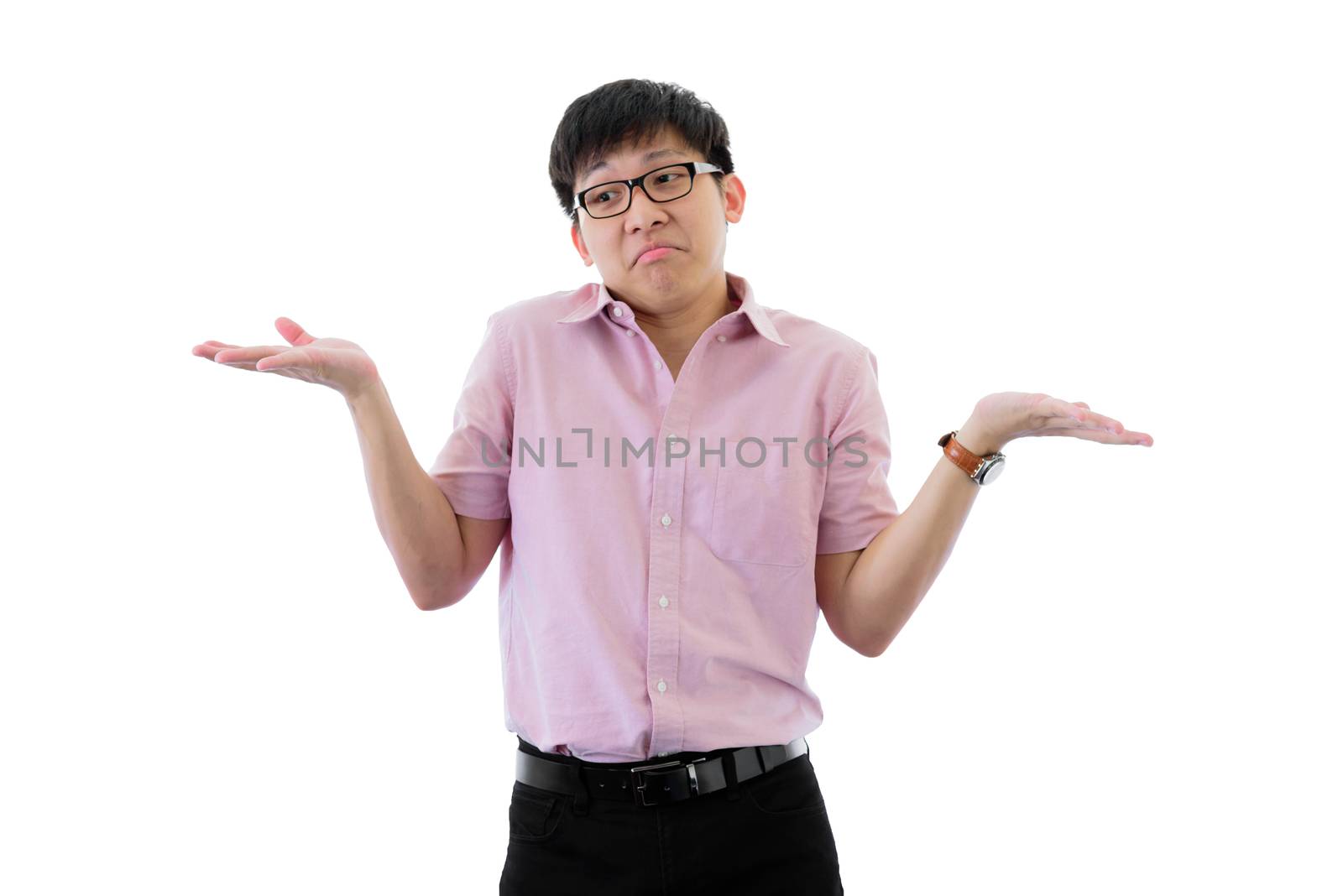 Asian young businessman has standing with puzzled on isolated on by animagesdesign