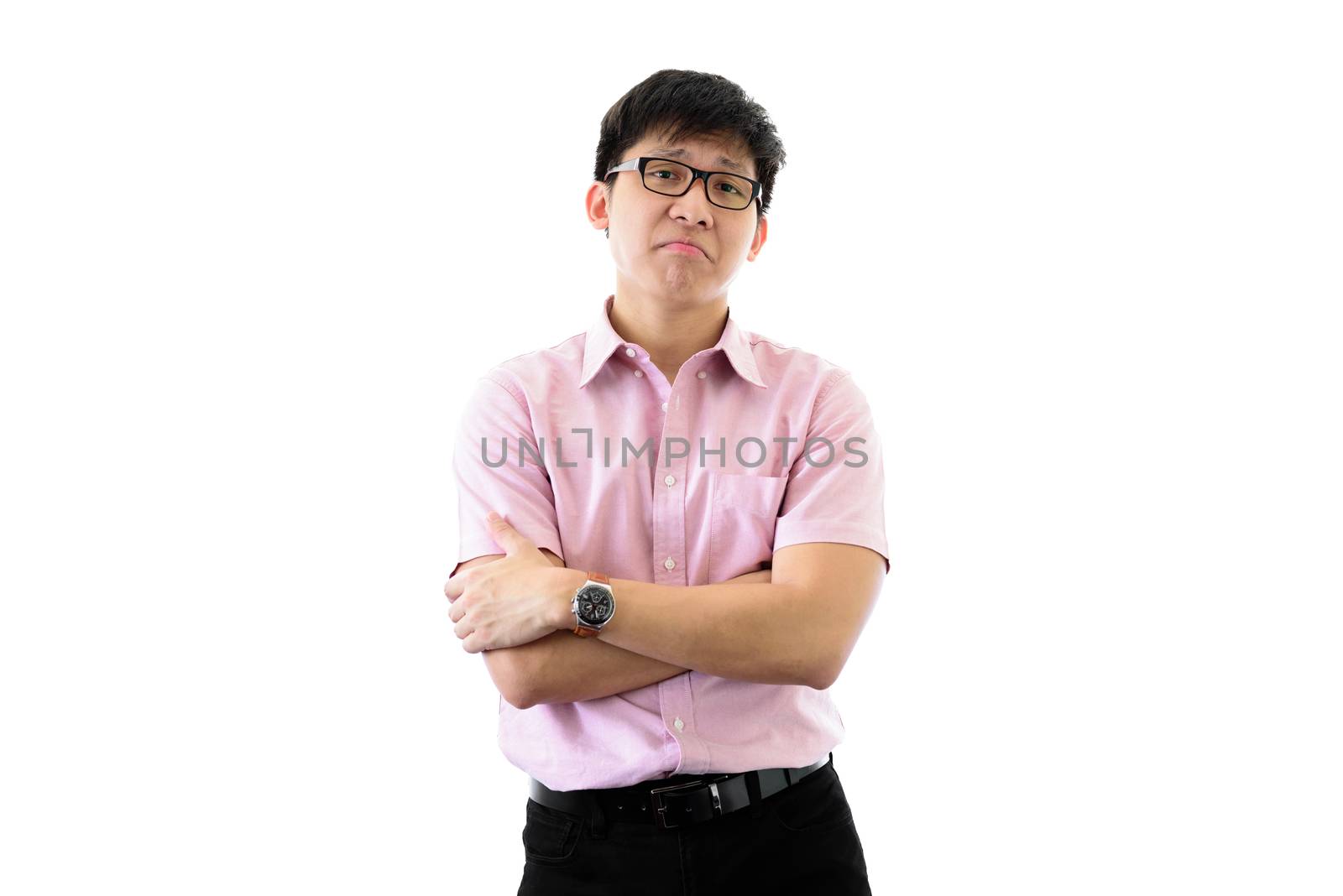 Asian young businessman has standing with puzzled on isolated on by animagesdesign