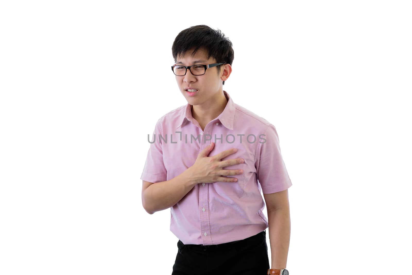 Asian young businessman has standing with chest pain on isolated by animagesdesign