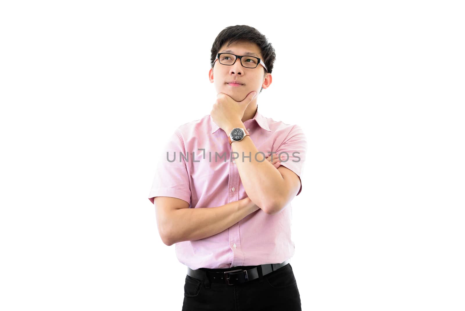 Asian young businessman has standing and planning for business g by animagesdesign