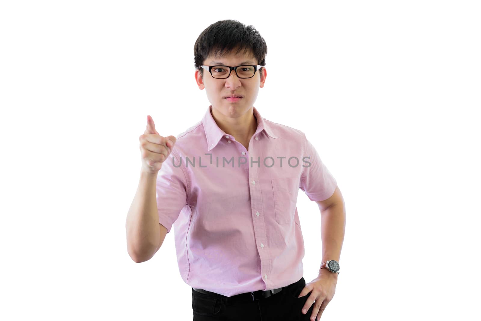 Asian young businessman has standing with upset on isolated on w by animagesdesign