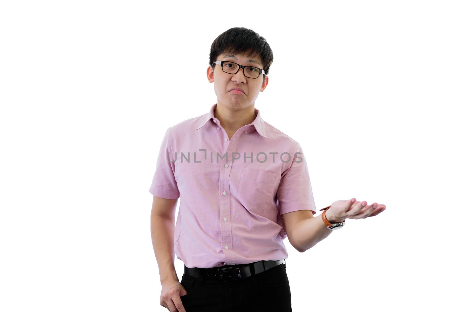 Asian young businessman has standing with puzzled on isolated on by animagesdesign