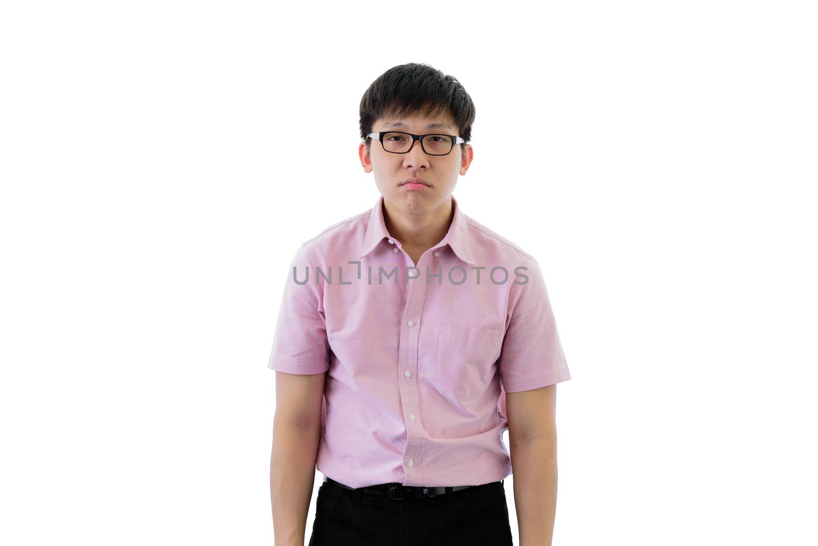 Asian young businessman has standing with depression feeling on  by animagesdesign