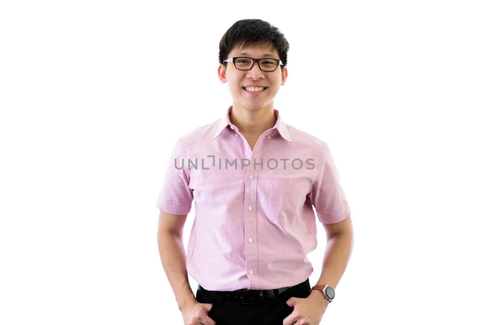 Asian young businessman has standing with happy on isolated on w by animagesdesign