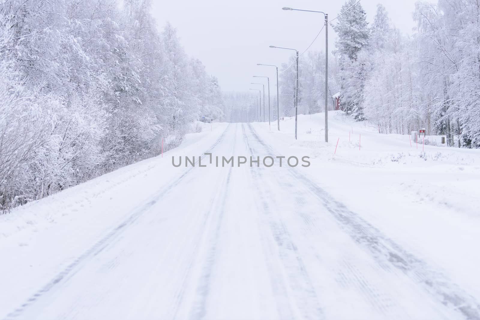 The road number 496  has covered with heavy snow in winter seaso by animagesdesign