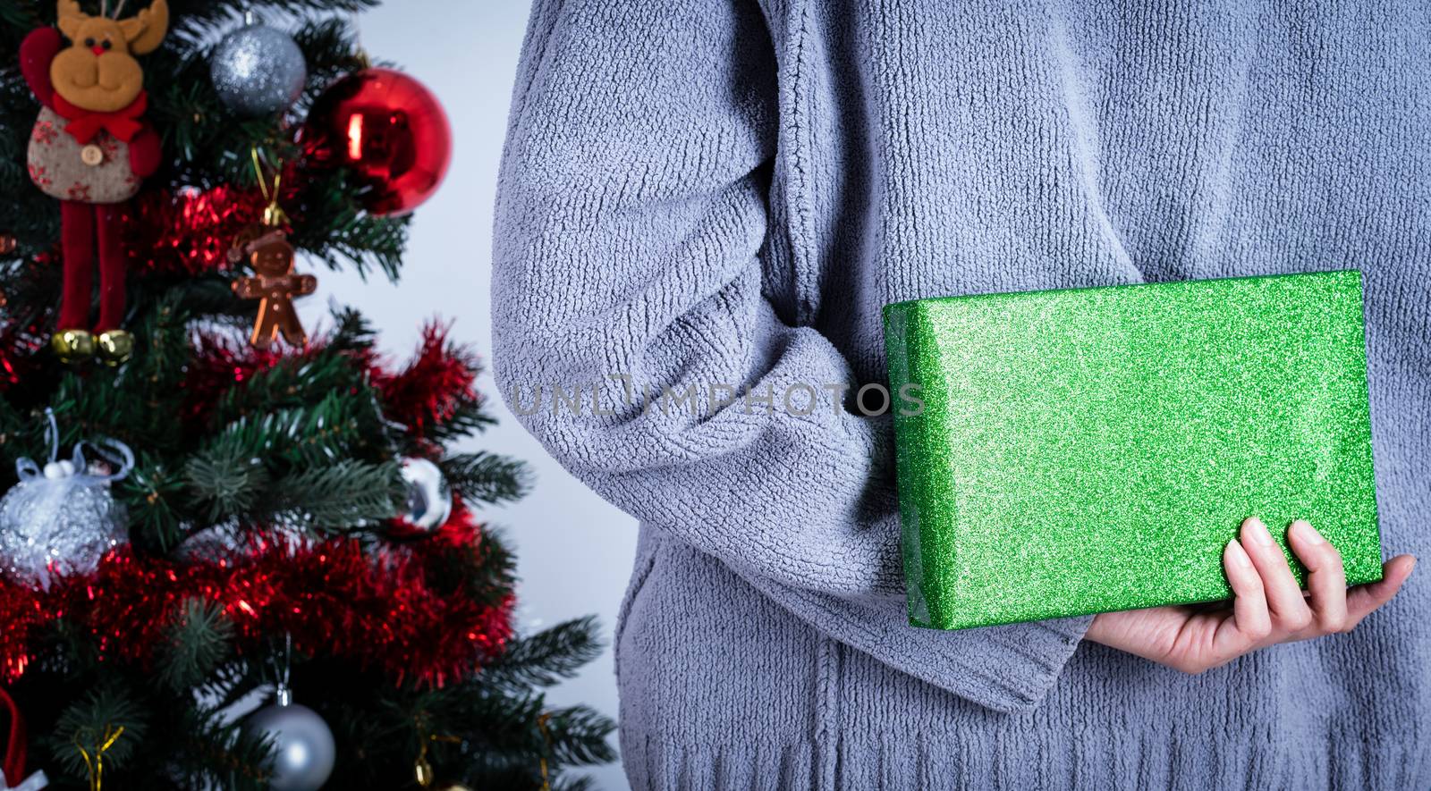 A hidden green glitter wrapping paper Christmas gift to surprise by animagesdesign