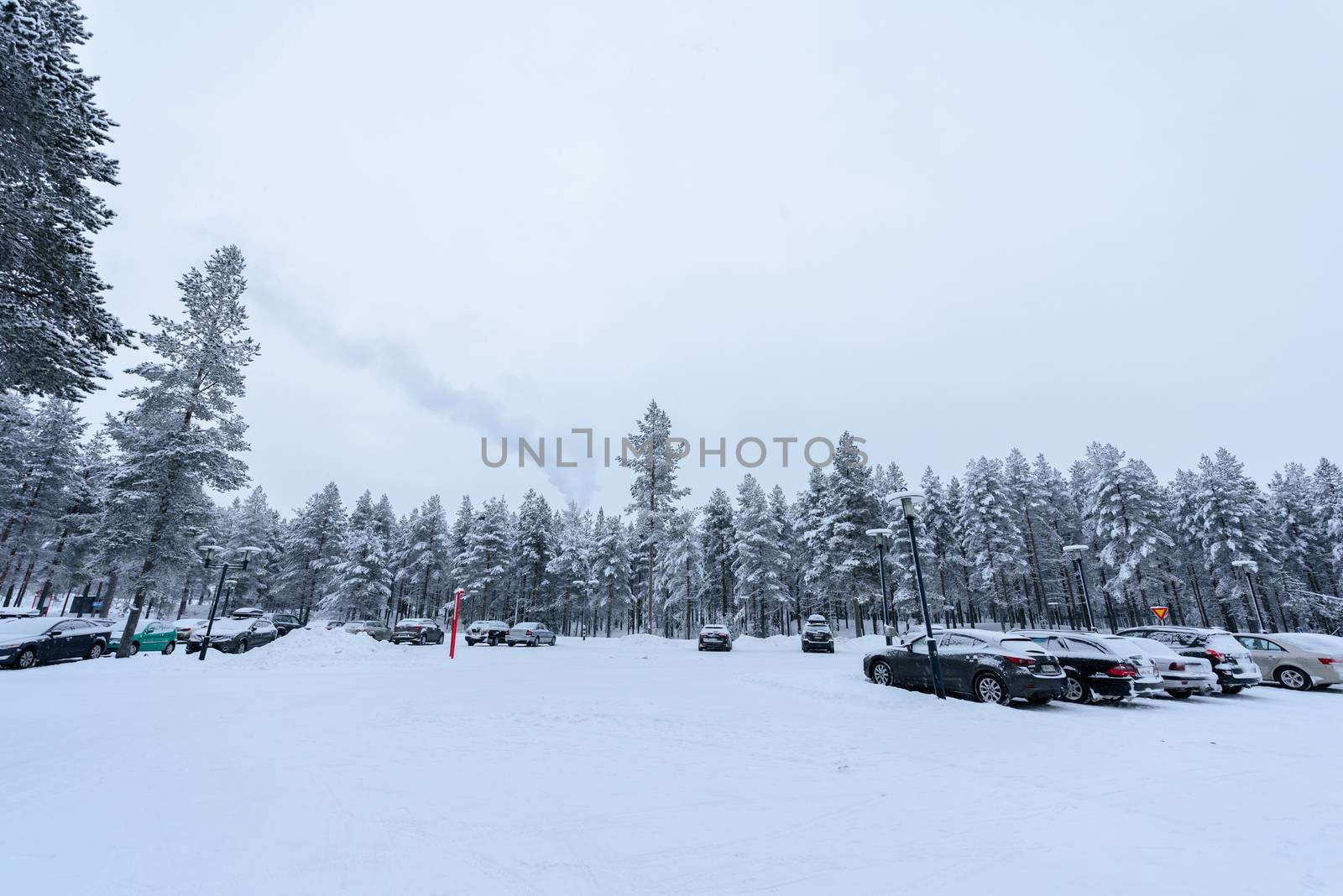 Editorial: Kuusamon City, Finland, 27th December 2018. Car park by animagesdesign