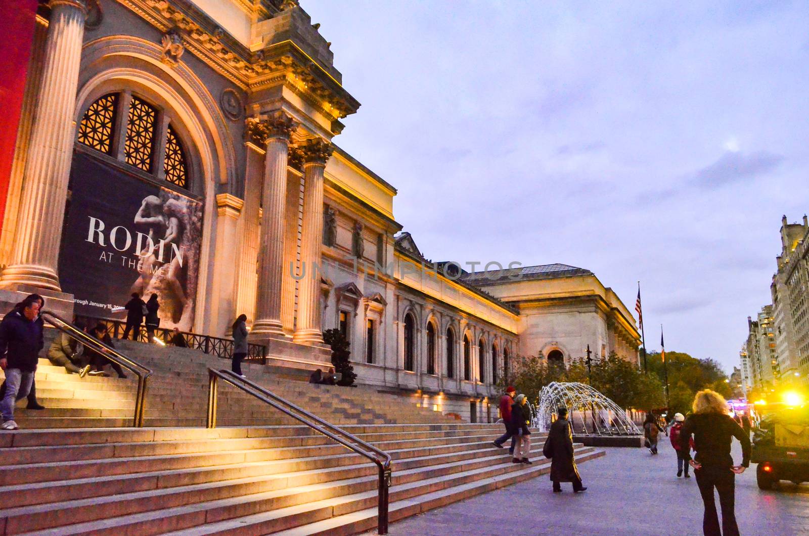 Editorial: New York City, New York / USA, 8th November 2017. The Metropolitan Museum of Art in New York at night.