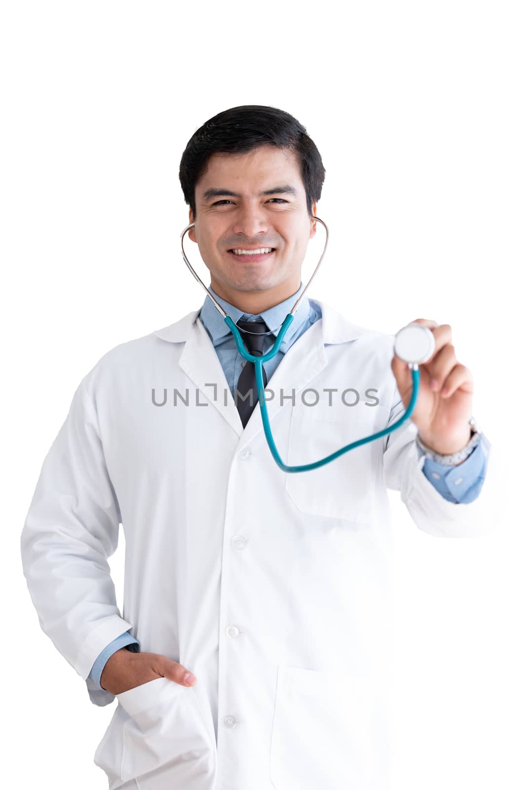 A senior doctor isolated on white background.