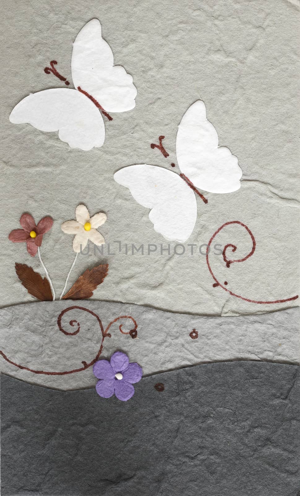 papercraft butterfly with flower in grey background by piyato