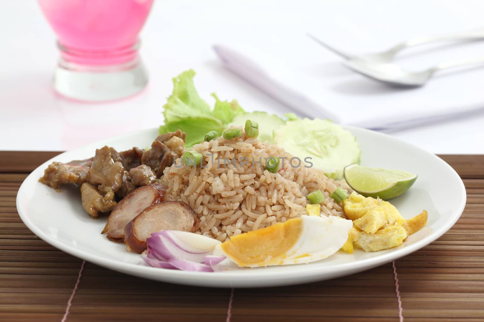 Thai food rice mixes the shrimp paste isolated in white backgrou by piyato