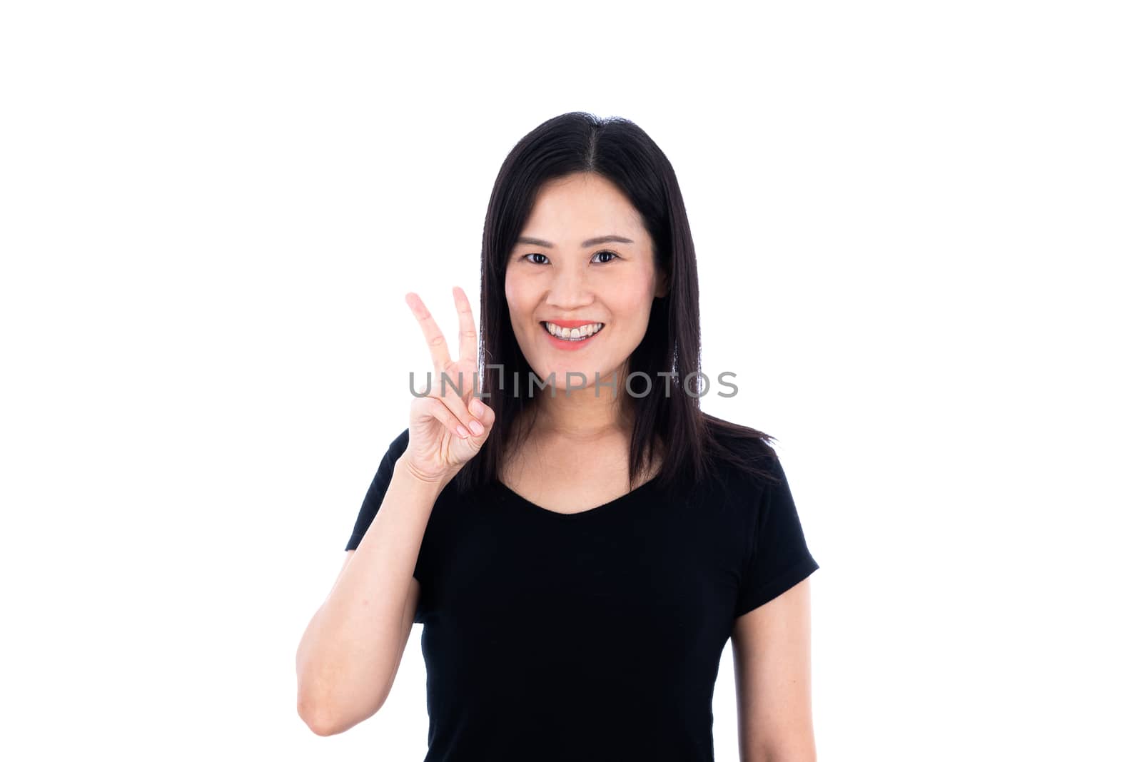 A beautiful Asian Thai woman smiling and happy isolated on white by animagesdesign