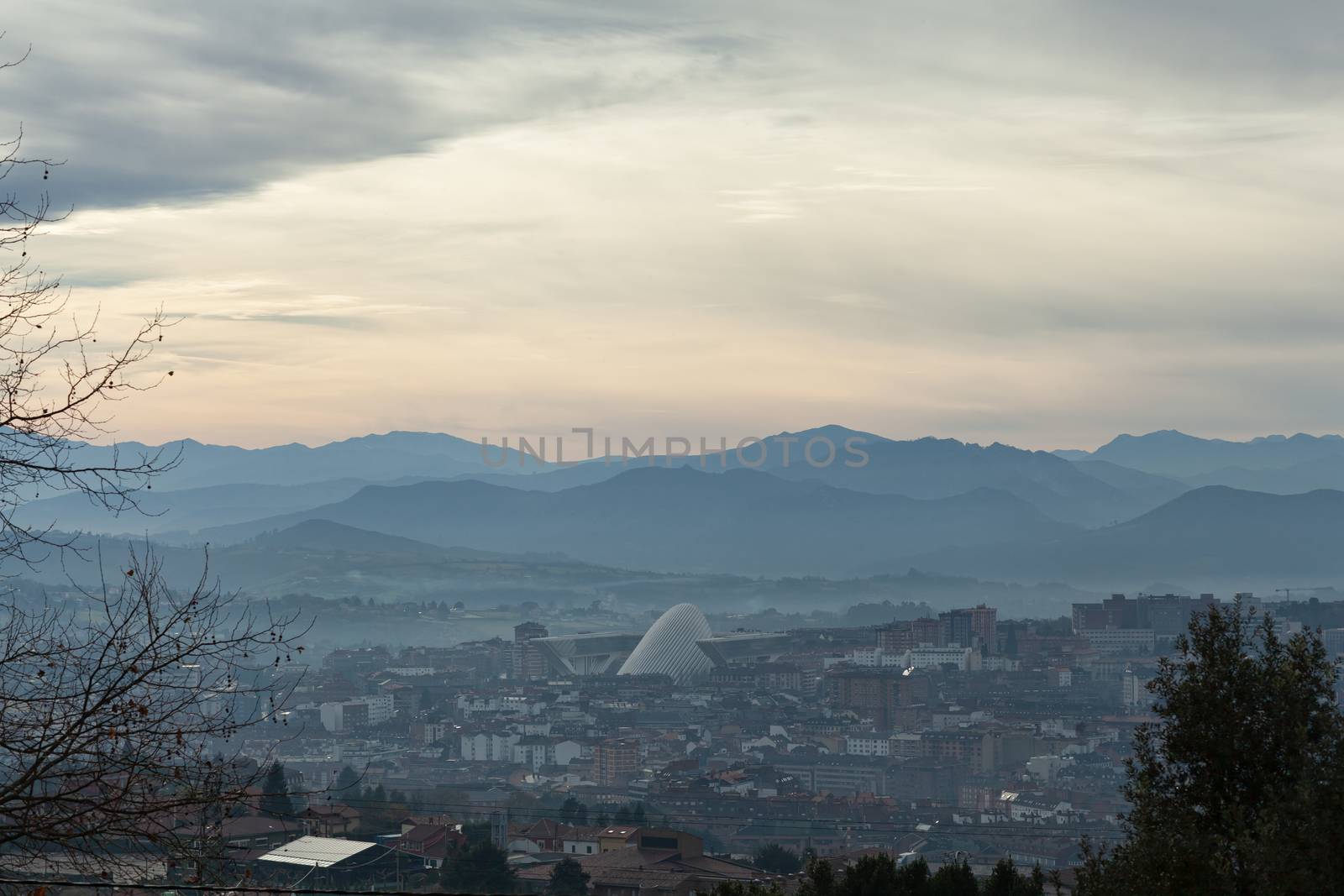 View of Oviedo with Palacio de Congresos from Monte Naranco, Spain