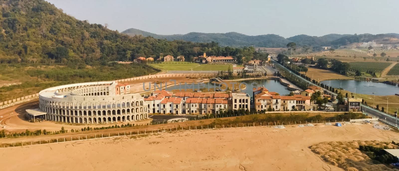 Accommodation in Spain, country resorts and recreation, view from above on the houses.