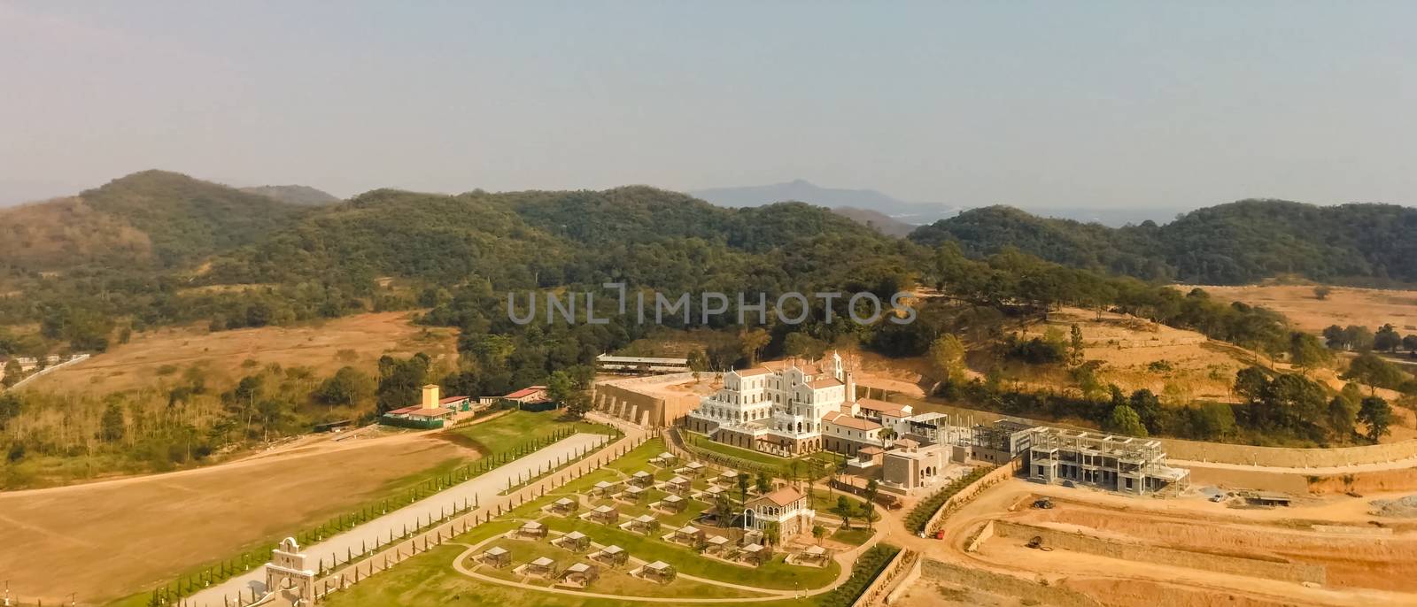 Accommodation in Spain, country resorts and recreation, view from above on the houses.