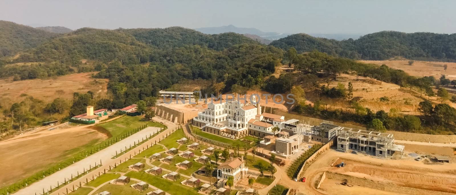 Accommodation in Spain, country resorts and recreation, view from above on the houses.