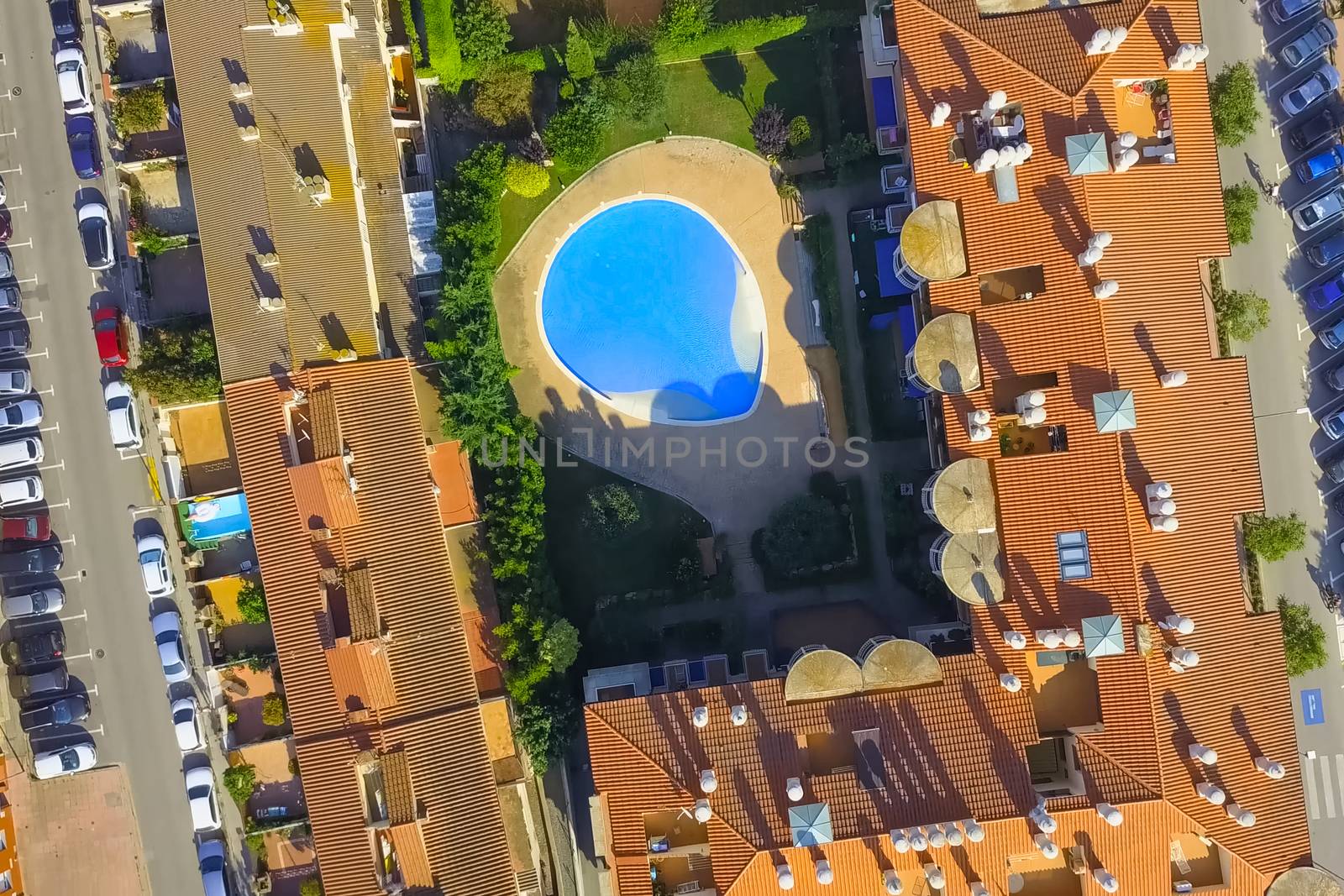 Accommodation in Spain, country resorts and recreation, view from above on houses. by DePo
