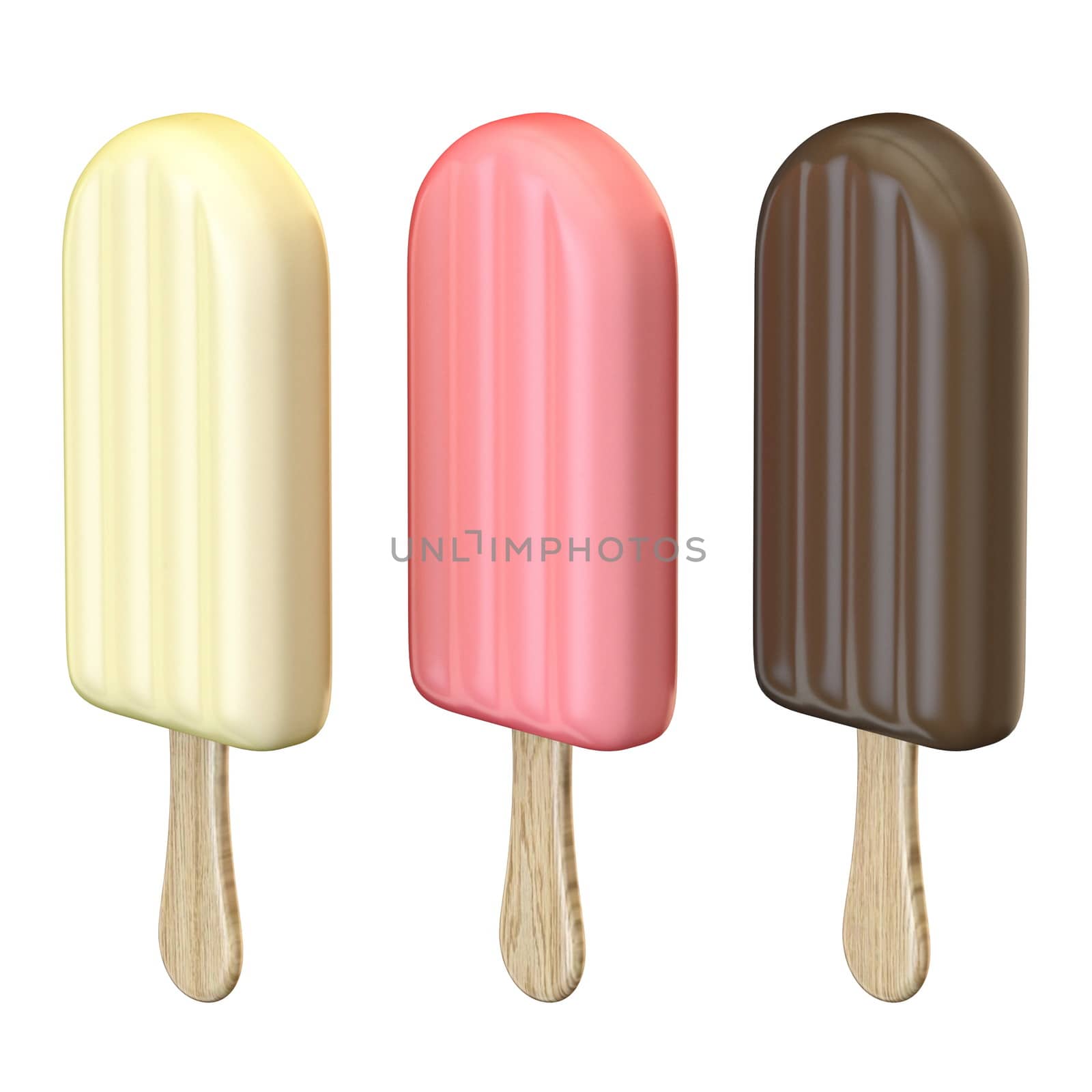 Three ice creams 3D render illustration isolated on white background