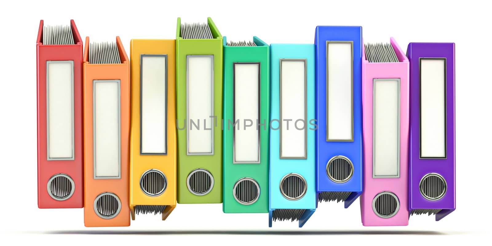 Multi colored office folders bunch 3D render illustration isolated on white background