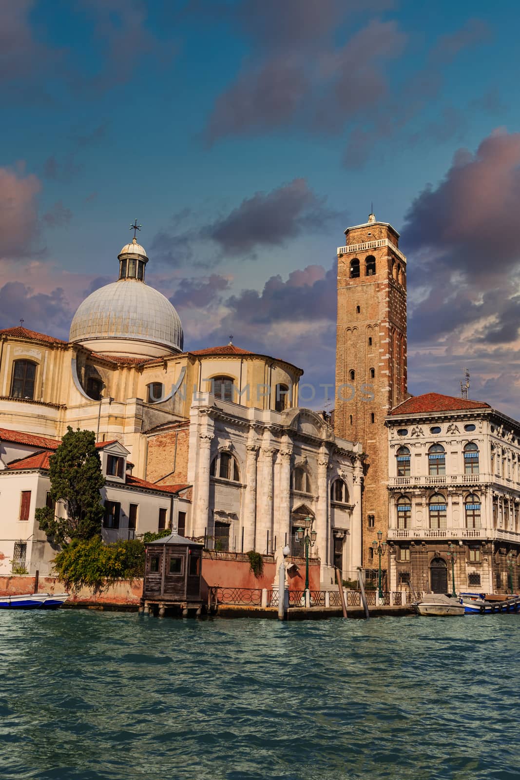 Church on Venice Canal at Dusk by dbvirago