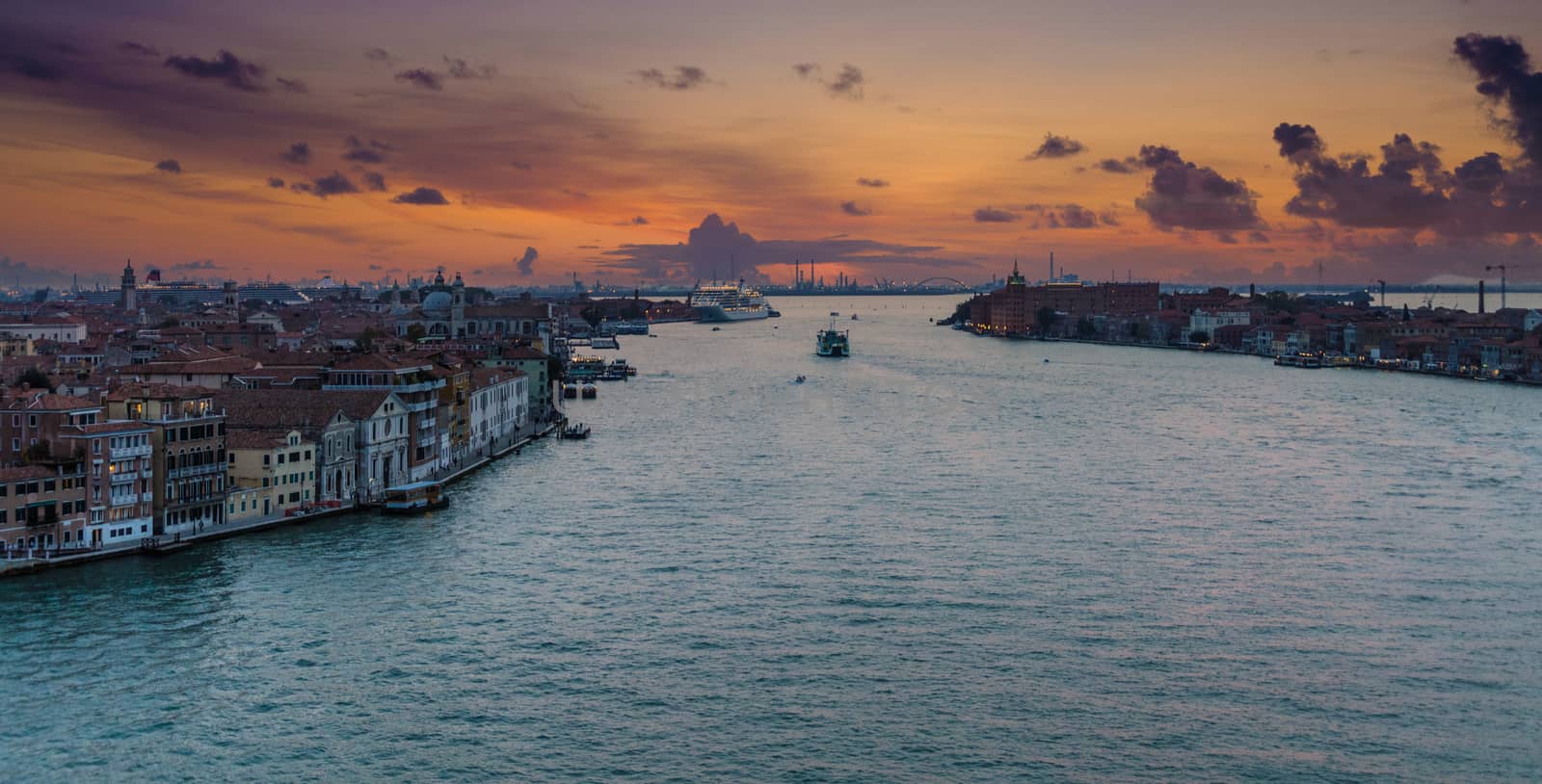 Orange Sunset Over Venice Canals by dbvirago