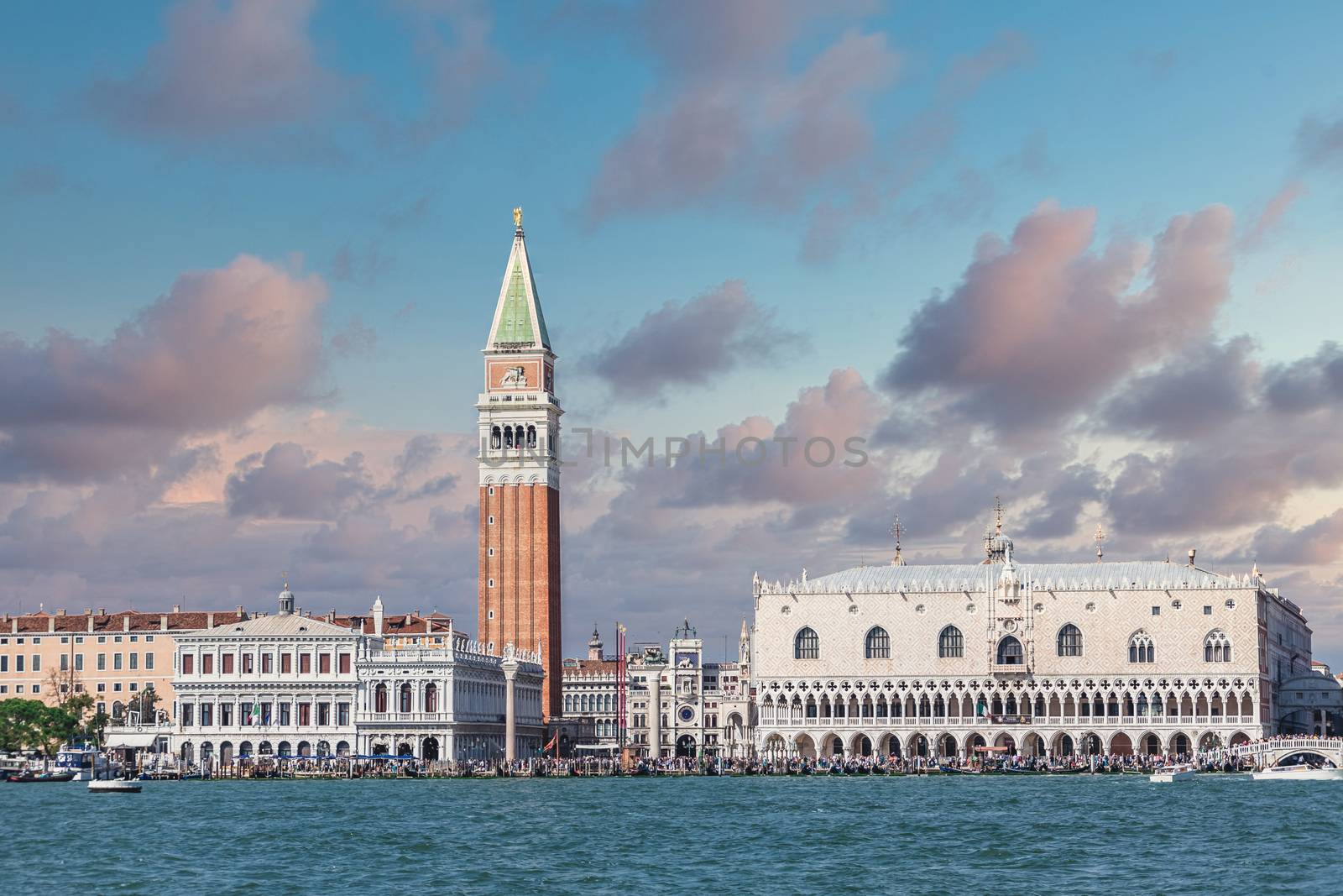 Saint Marks Square and Tower Across Shipping Channel by dbvirago