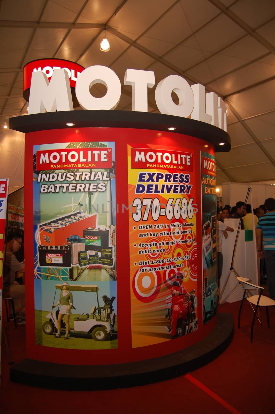 PASAY, PH - APR. 1: Motolite car battery booth at 8th Manila International Auto Show on April 1, 2012 in World Trade Center Metro Manila, Pasay, Philippines.