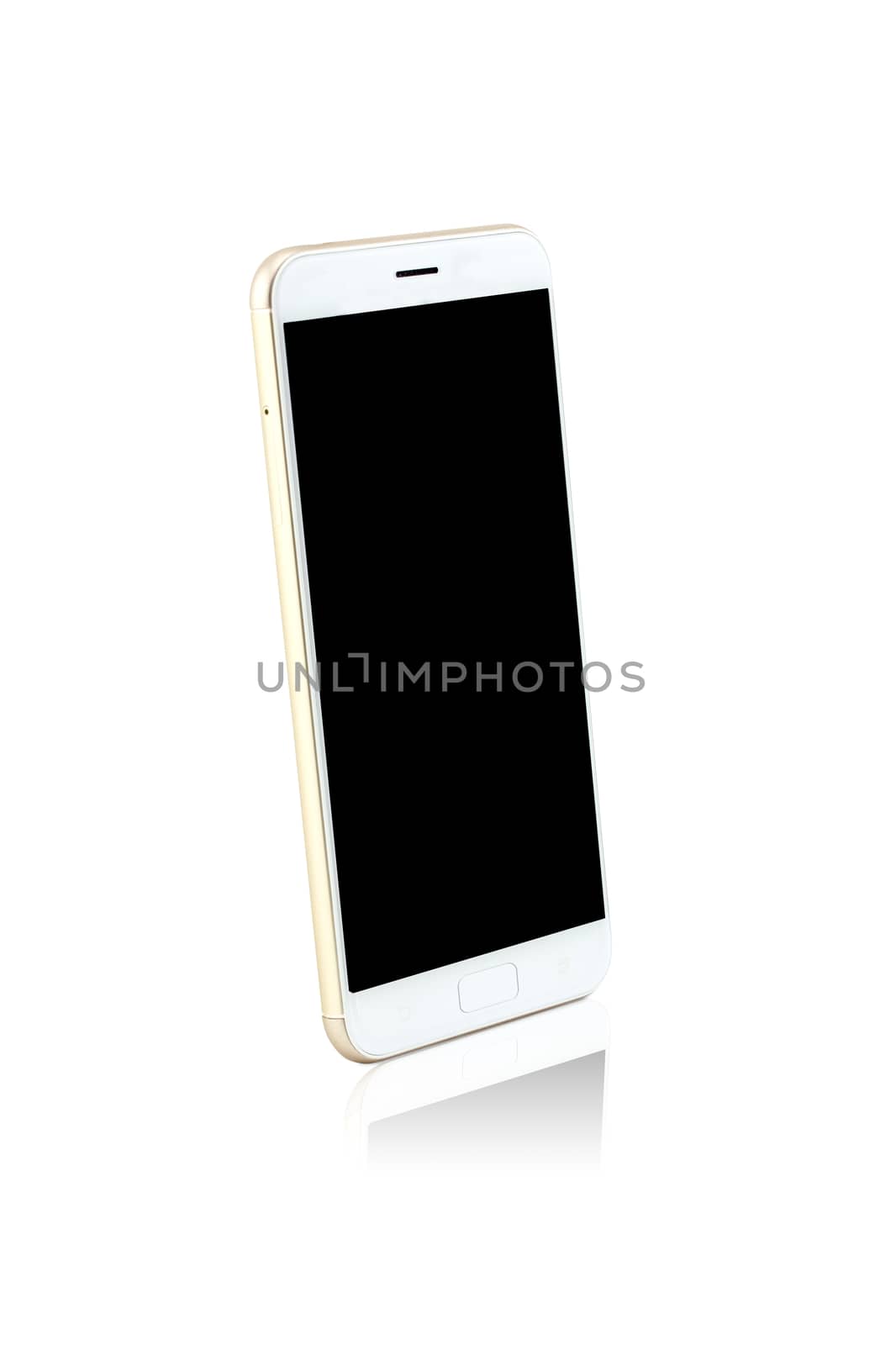 Silver white modern smart phone isolated. Blank screen for mockup.