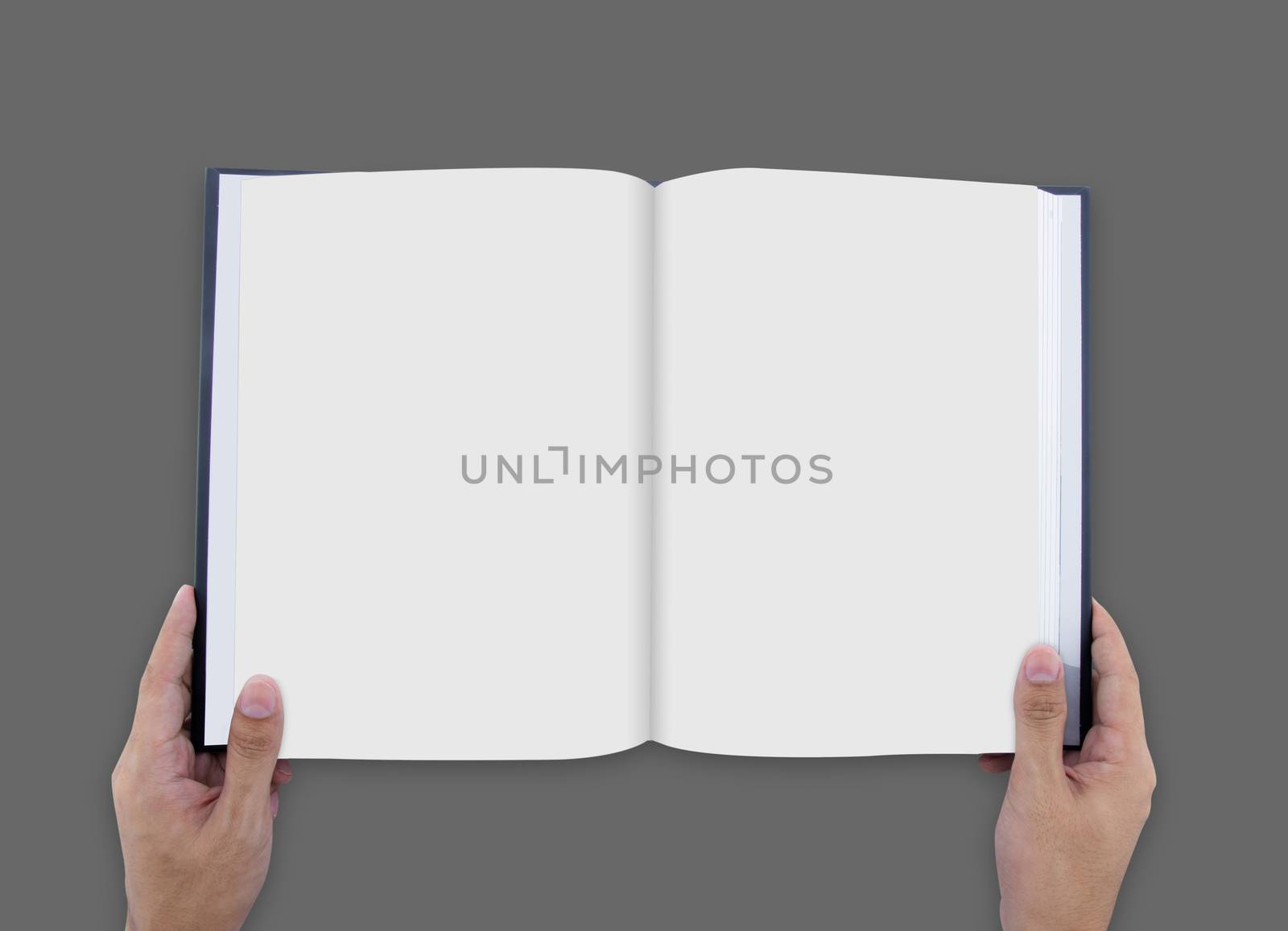 Hand opening white journal with blank pages mockup - magazine template mock up.