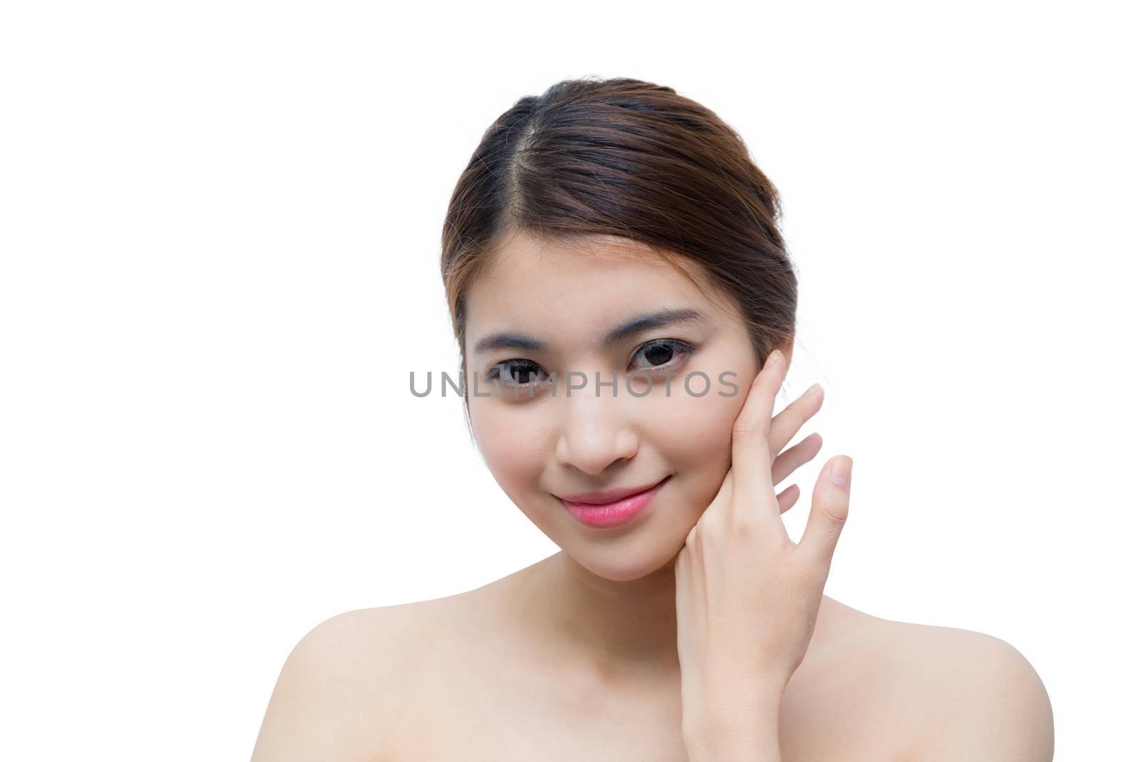 Beautiful girl with makeup, youth and skin care concept / attractive asian girl isolated on white background