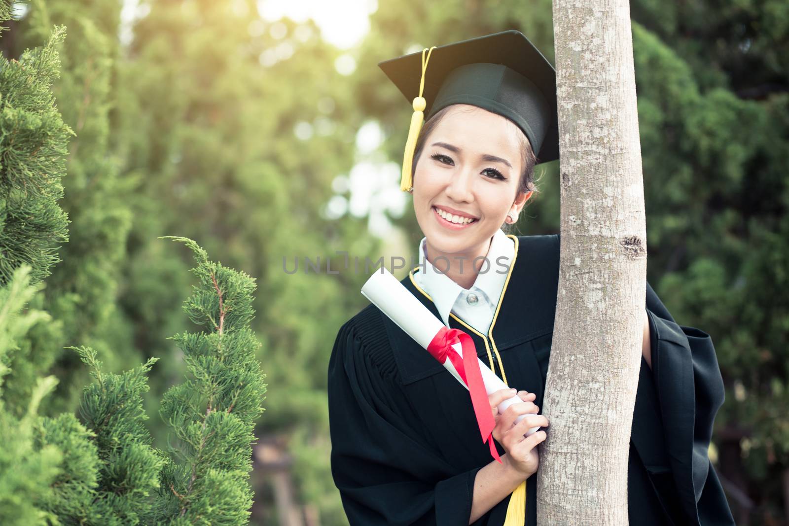 Happy graduated student girl, congratulations - graduate education success - concept education.