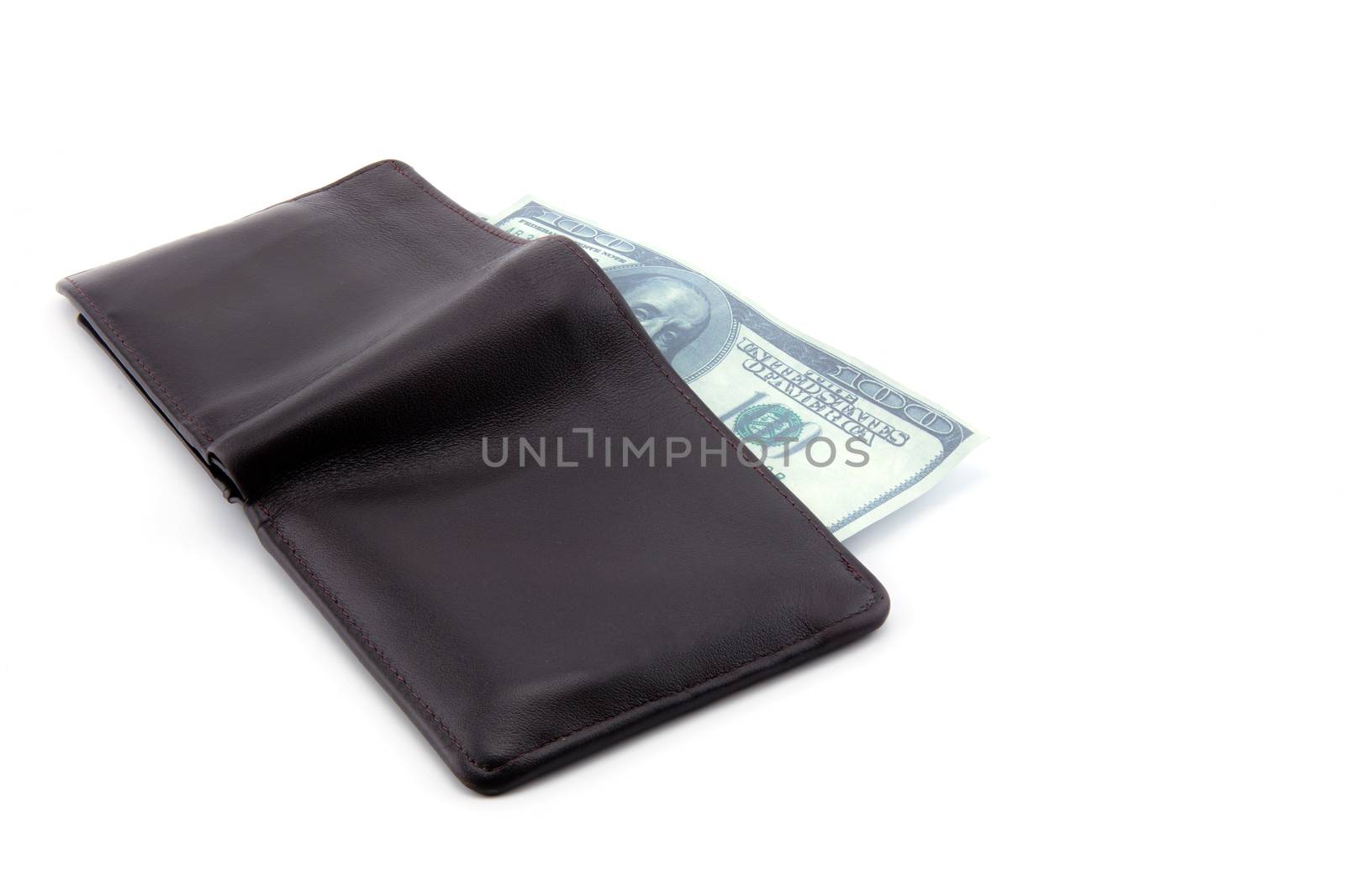Old Brown wallet isolated on white background - clipping part.