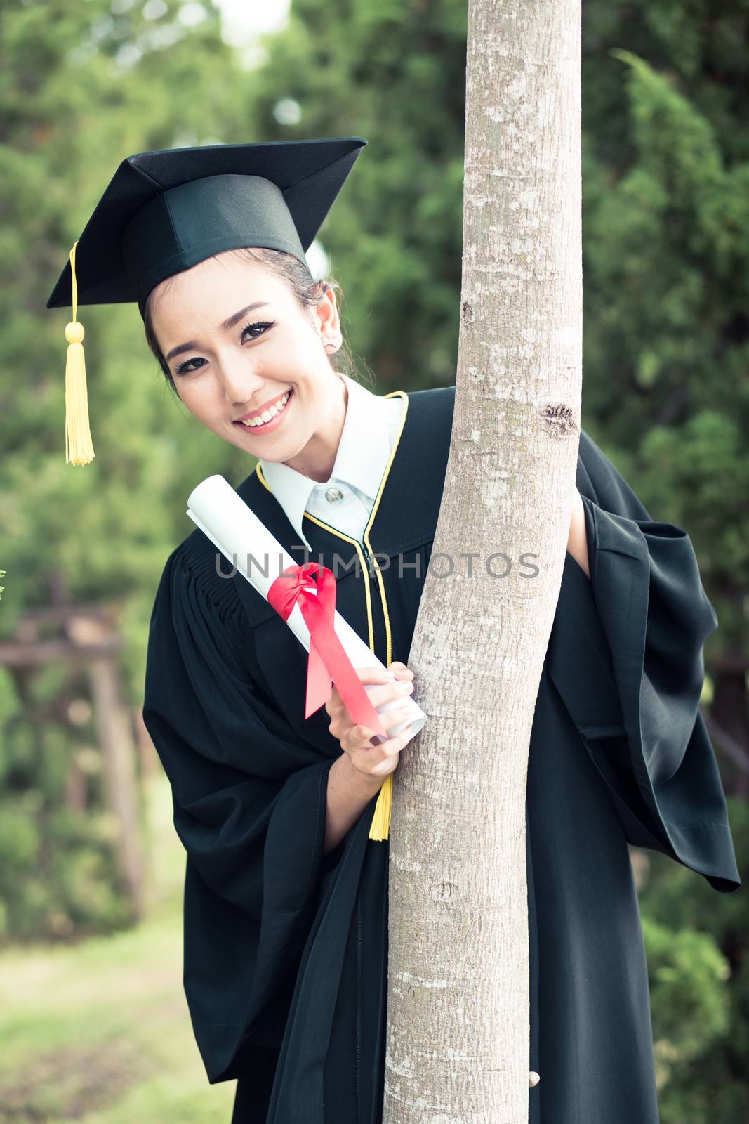 Happy graduated student girl, congratulations - graduate education success - concept education.