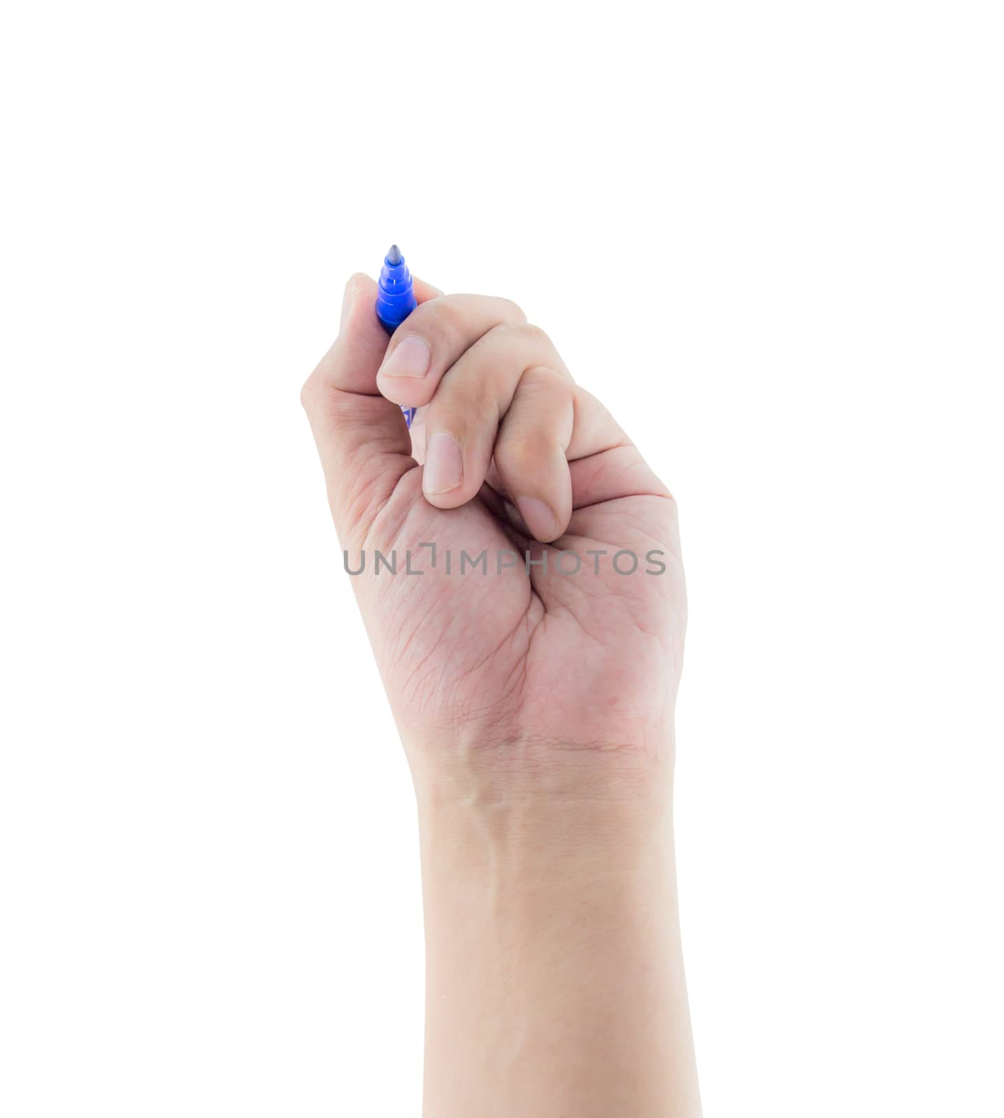 male hand is ready for drawing or writing Isolated on white background - clipping part.