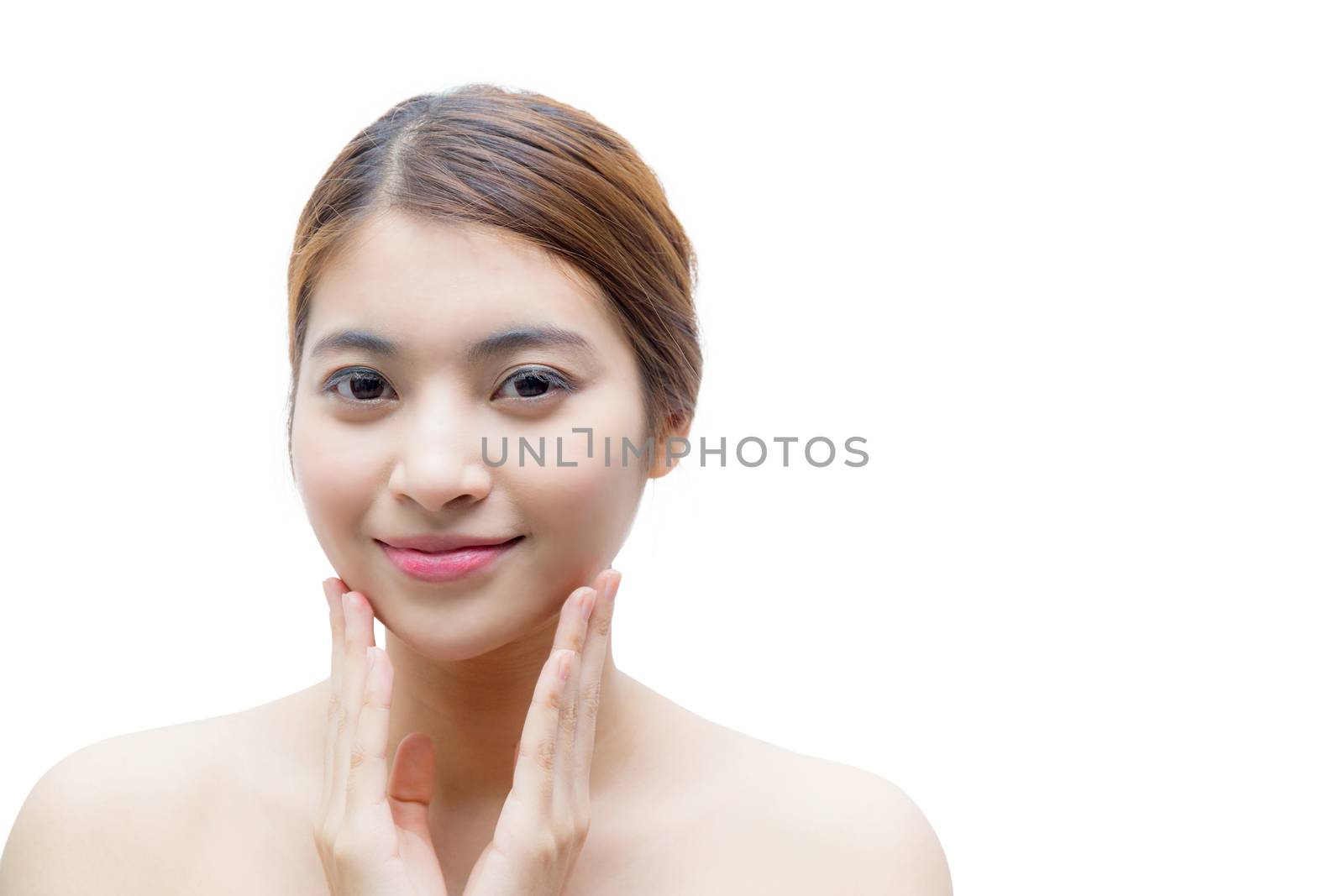 Beautiful girl with makeup, youth and skin care concept / attractive asian girl isolated on white background