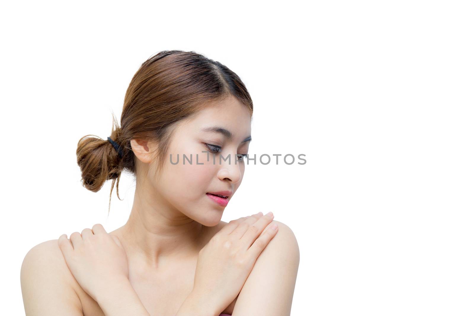 Beautiful girl with makeup, youth and skin care concept / attractive asian girl isolated on white background