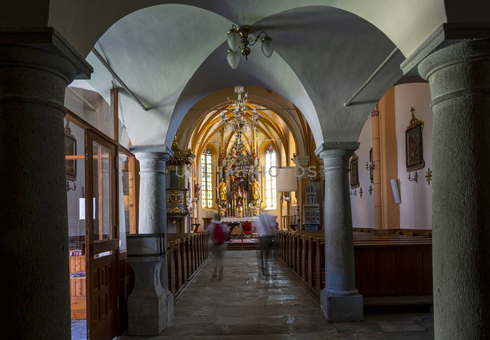 interior view of the church of Župnijska cerkev Marijinega vnebovzetja in Kranjska Gora, Slovenia